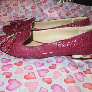 Lord & Taylor Mulberry Purple Croc Embossed Italian Leather Loafers sz 41 or 11